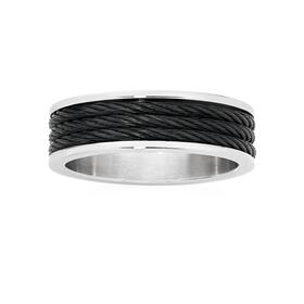 Stainless+Steel+Black+Triple+Wire+Centre+Gents+Ring