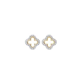 9ct+Gold+Diamond+Clover+Stud+Earrings