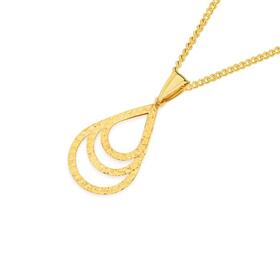 9ct+Gold+Triple+Teardrop+Diamond-Cut+Pendant