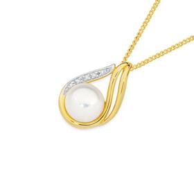 9ct+Gold+Freshwater+Pearl+%26amp%3B+Diamond+Slider+Pendant