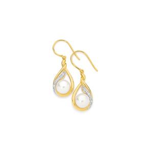 9ct+Gold+Freshwater+Pearl+%26amp%3B+Diamond+Earrings