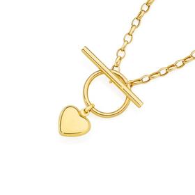 9ct+Gold+45cm+Puff+Heart+FOB+Belcher+Necklet