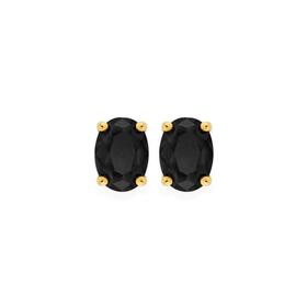 9ct-Gold-Black-Sapphire-Oval-Cut-Stud-Earrings on sale