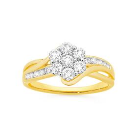 Alora+10ct+Gold+3%2F4+Carat+TW+Lab+Grown+Diamond+Flower+Cluster+Ring