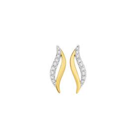 9ct+Gold+Diamond+Open+Wavy+Stud+Earrings