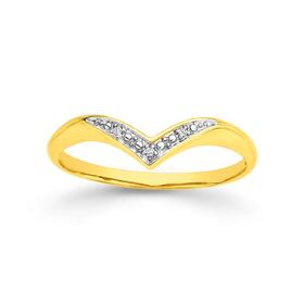 9ct+Gold+Diamond+V+Shape+Ring