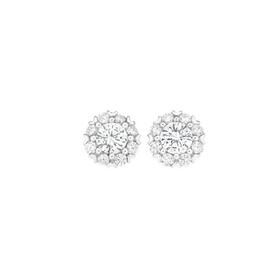 Silver-Round-CZ-Cluster-Stud-Earrings on sale