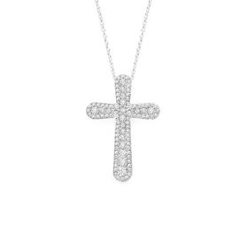 Silver+Fancy+Tapered+CZ+Cross+Pendant