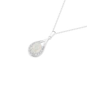 Sterling+Silver+Syn+White+Opal+in+Cubic+Zirconia+Open+Pear+Pendant