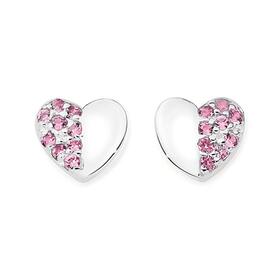 Sterling+Silver+Half+Pink+Cubic+Zirconia+Pave+Heart+Stud+Earrings