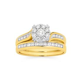 9ct+Gold+Diamond+Cluster+Bridal+Set