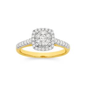 9ct+Gold+Diamond+Cushion+Shape+Ring