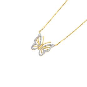 9ct+Gold+Diamond+Butterfly+Necklet