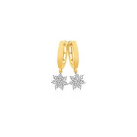 9ct-Gold-Diamond-Flower-Cluster-Drop-Hoop-Earrings on sale