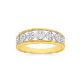 9ct+Gold+Diamond+7+Cluster+Band