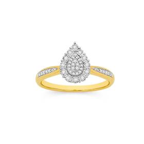 9ct+Gold+Diamond+Pear+Cluster+Ring