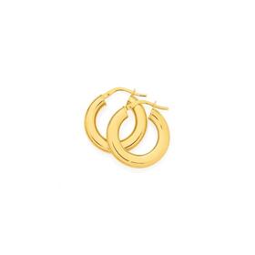 9ct+Gold+12mm+Flatterened+Wide+Tube+Hoop+Earrings