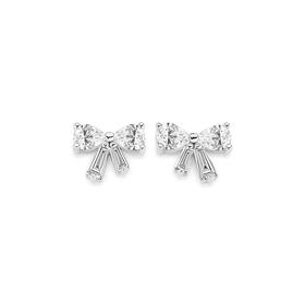 Silver-Fancy-Cut-CZ-Bow-Stud-Earrings on sale