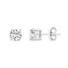 Sterling+Silver+5mm+Cubic+Zirconia+Round+Claw+Set+Stud+Earrings