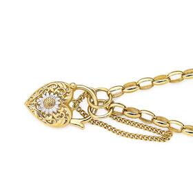 9ct+Gold+19cm+Solid+Oval+Belcher+Two+Tone+Sunflower+Padlock+Bracelet