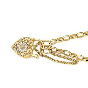 9ct-Gold-19cm-Solid-Oval-Belcher-Two-Tone-Sunflower-Padlock-Bracelet on sale