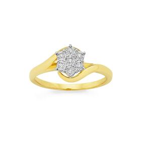 9ct+Gold+Diamond+Flower+Cluster+Ring