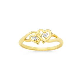 9ct+Gold+Diamond+Double+Heart+Ring