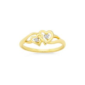 9ct-Gold-Diamond-Double-Heart-Ring on sale