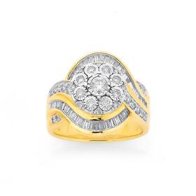 9ct+Gold+Diamond+Cluster+Wrap+Dress+Ring