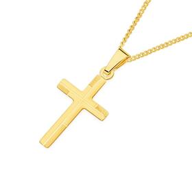 9ct+Gold+Geometric+Patterned+Cross+Pendant