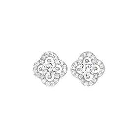 Sterling-Silver-Cubic-Zirconia-Clover-Halo-Studs on sale