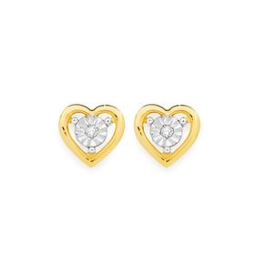 9ct+Gold+Diamond+Open+Heart+Stud+Earrings