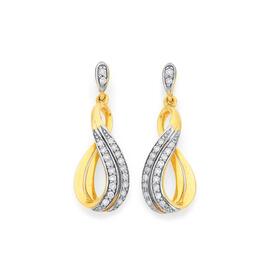 9ct+Gold+Diamond+Double+Row+Twist+Drop+Stud+Earrings