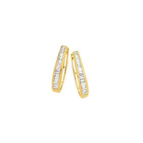 9ct+Gold+Diamond+Baguette+Cut+Huggie+Earrings