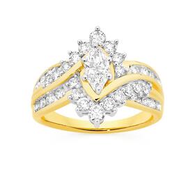 Alora+10ct+Gold+1+1%2F3+Carats+TW+Lab+Grown+Diamond+Fancy+Marquise+Cluster+Ring