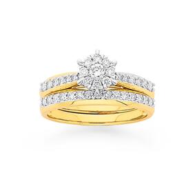 9ct+Gold+Diamond+Bridal+Set