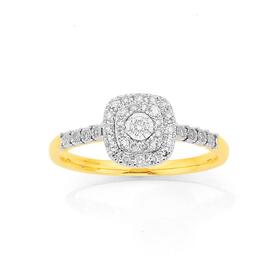 9ct+Gold+Diamond+Cushion+Shape+Ring