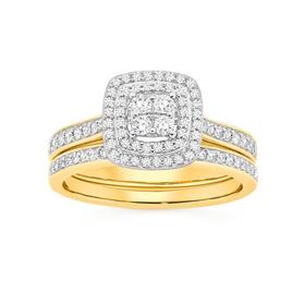 9ct+Gold+Diamond+Cushion+Shape+Bridal+Set