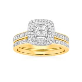 9ct-Gold-Diamond-Cushion-Shape-Bridal-Set on sale