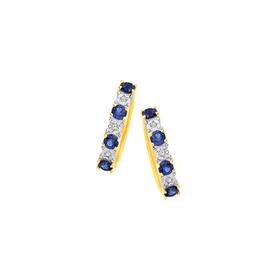 9ct+Gold+Created+Ceylon+Sapphire+%26amp%3B+Diamond+Huggie+Earrings