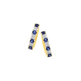 9ct-Gold-Created-Ceylon-Sapphire-Diamond-Huggie-Earrings on sale