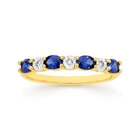 9ct+Gold+Created+Sapphire+%26amp%3B+Diamond+Ring