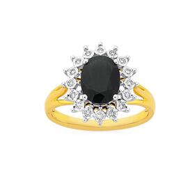 9ct+Gold+Black+Sapphire+%26amp%3B+Diamond+Ring