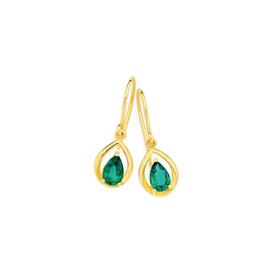 9ct-Gold-Created-Emerald-Hook-Earrings on sale