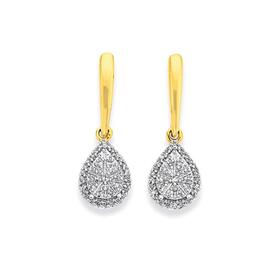 9ct+Gold+Diamond+Pear+Shaped+Drop+Earrings