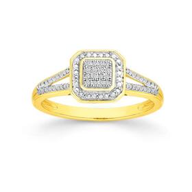 9ct+Gold+Diamond+Cushion+Split+Ring