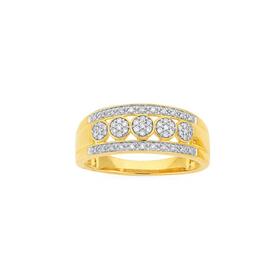 9ct-Gold-Diamond-Five-Cluster-Band on sale
