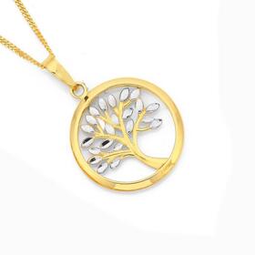 9ct-Gold-Two-Tone-Diamond-Cut-Tree-of-Life-Circle-Pendant on sale