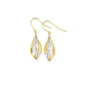 9ct+Gold+Two+Tone+15mm+Open+Swirl+Drop+Earrings