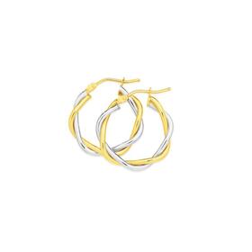 9ct+Gold+Two+Tone+15mm+Entwined+Twist+Hoop+Earrings